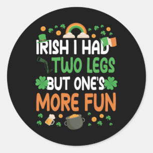 Funny Leg Amputee Survivor St. Patricks Day Costum Classic Round Sticker