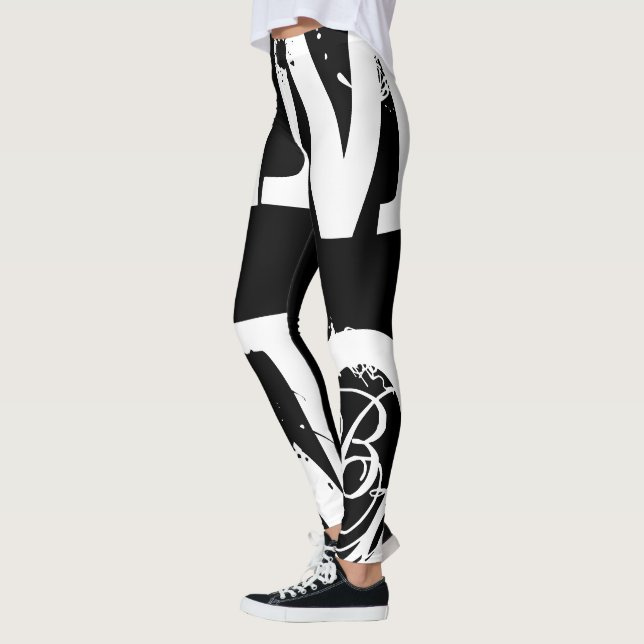 Funny Leggings Alphabet Letter Black White Legging (Left)