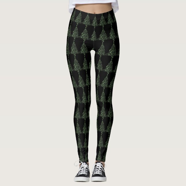Funny Leggings Black Green Christmas Tree (Front)