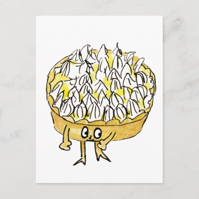 Funny Lemon Meringue Pie Quirky Cute Cartoon Art Postcard (Front)