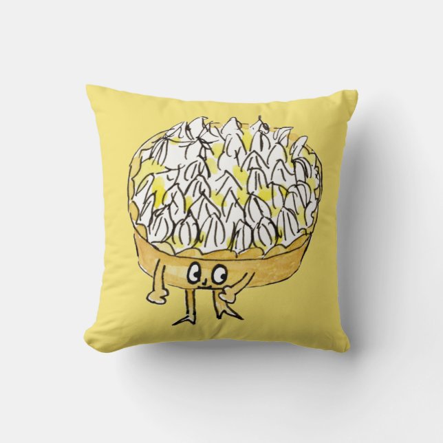 Funny Lemon Meringue Pie Quirky Cute Cartoon Art Throw Pillow (Front)