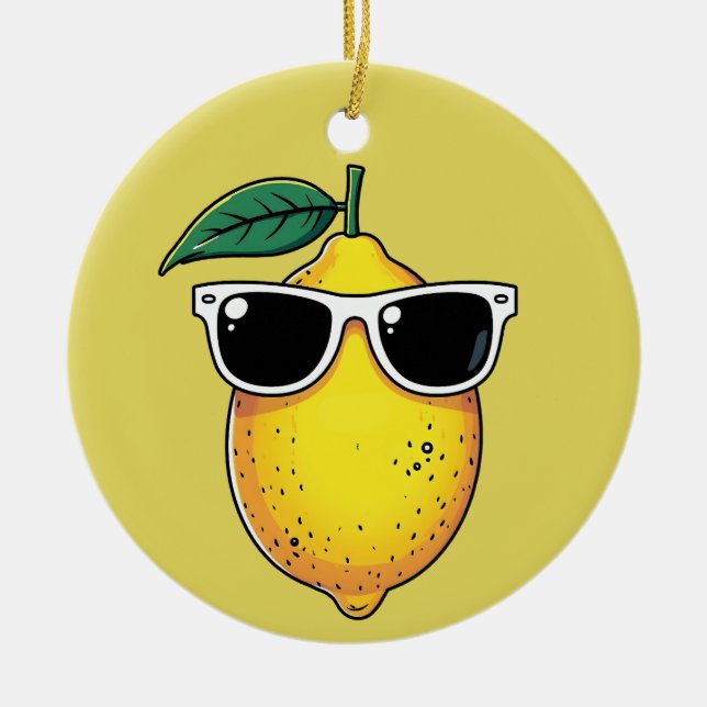 Funny Lemon Sunglasses Ceramic Ornament (Front)