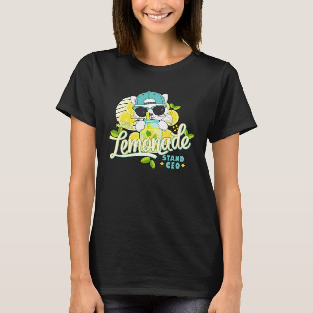 Funny Lemonade Stand CEO Cute Cat Lemon Juice Busi T-Shirt (Front)