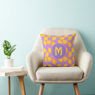 Funny lemons pattern with Monogram  Throw Pillow