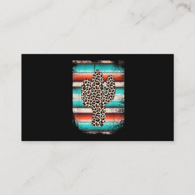 Funny Leopard Cactus Serape Cactus print Turquoise Business Card (Front)