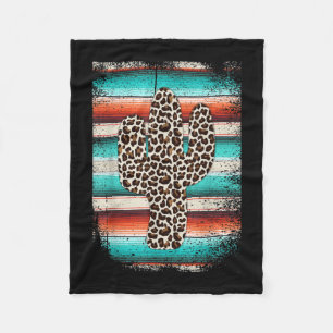 Funny Leopard Cactus Serape Cactus print Turquoise Fleece Blanket