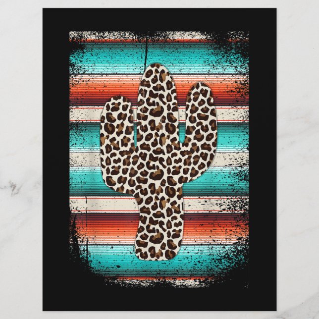 Funny Leopard Cactus Serape Cactus print Turquoise Letterhead (Front)