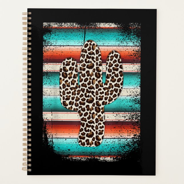 Funny Leopard Cactus Serape Cactus print Turquoise Planner (Front)