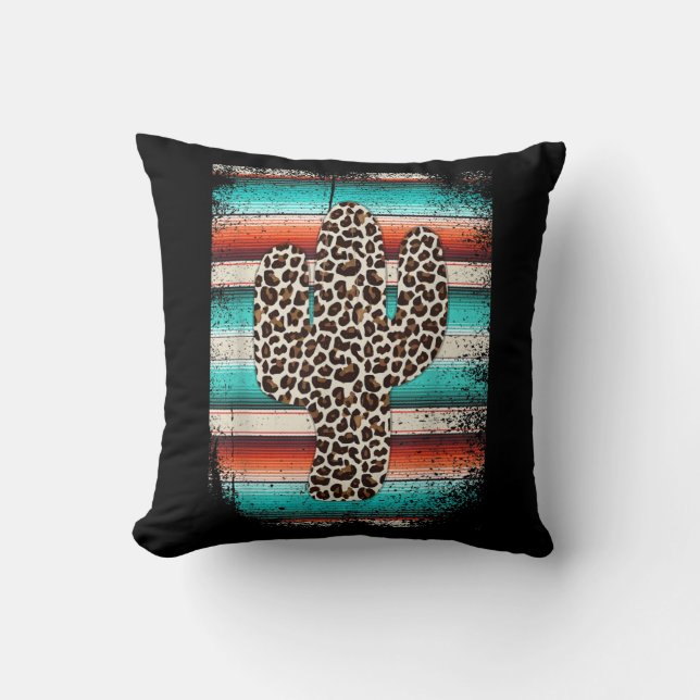 Funny Leopard Cactus Serape Cactus print Turquoise Throw Pillow (Front)