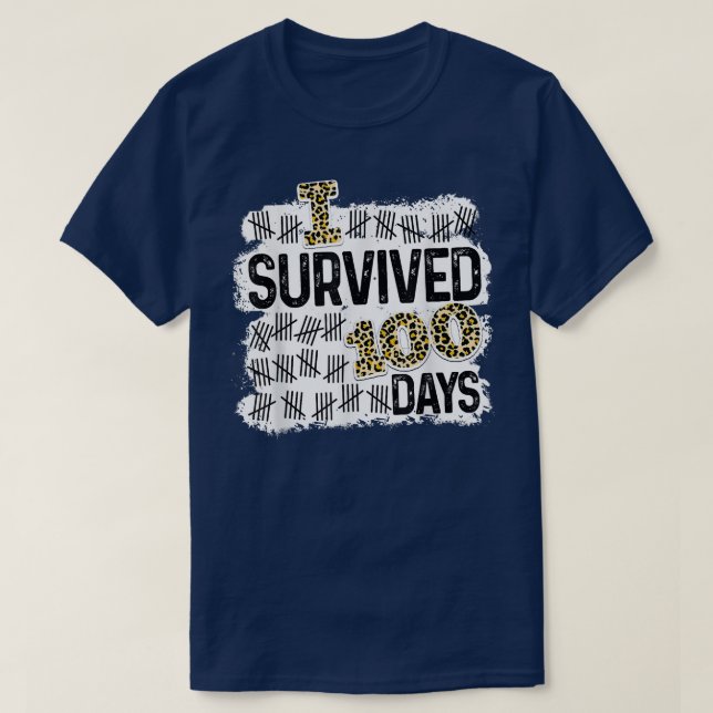 Funny Leopard I Survived 100 Days of School 100 Da T-Shirt (Design Front)
