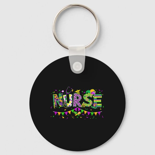 Funny Leopard Mardi Gras Nurse Nursing School Appa Keychain (Front)