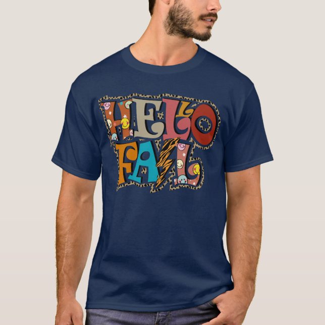 Funny Leopard Print Hello Fall Boys Girls T-Shirt (Front)