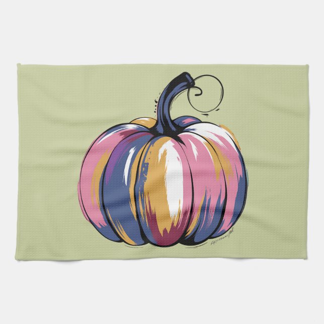Funny Leopard Pumpkin Halloween Fall  Kitchen Towel (Horizontal)