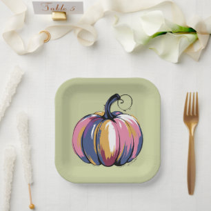Funny Leopard Pumpkin Halloween Fall Paper Plate