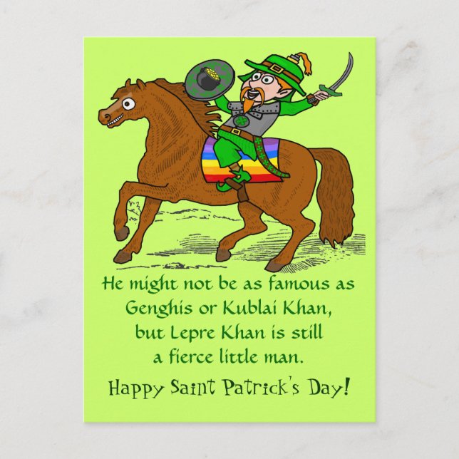 Funny Lepre Khan St Patrick's Day Holiday Postcard (Front)