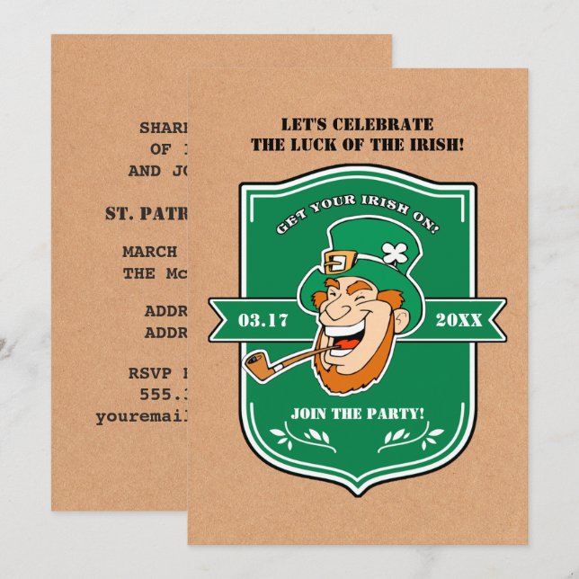 Funny Leprechaun Badge St. Patrick's Day Party Invitation (Front/Back)