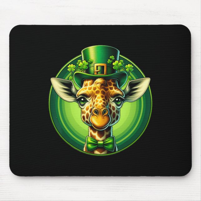 Funny Leprechaun Giraffe St Patricks Day Kids Men  Mouse Pad (Front)
