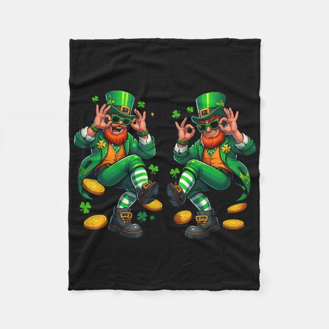 Funny Leprechaun Griddy Dance St Patrick's Day Pot Fleece Blanket (Front)
