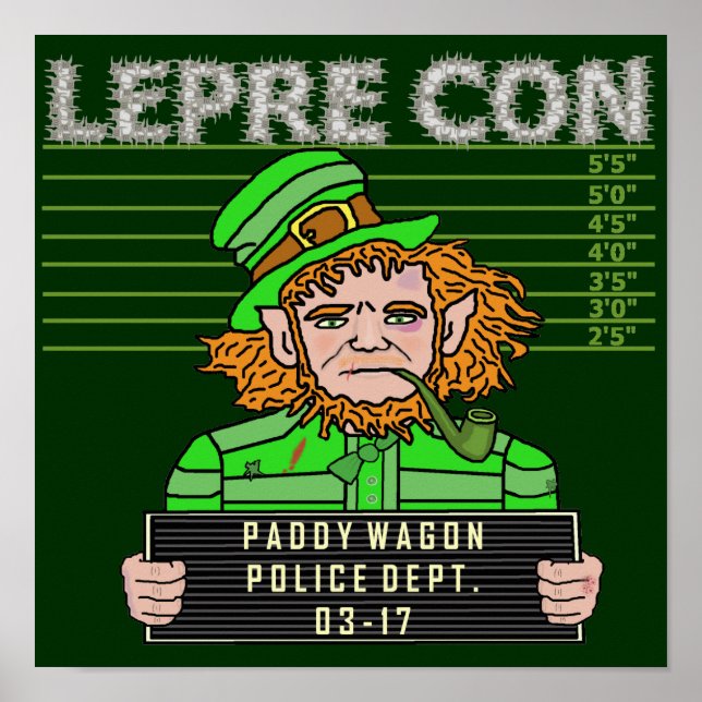 Funny Leprechaun Leprecon Mugshot Poster (Front)