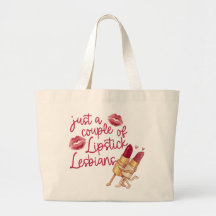 Funny Lesbian Large Tote Bag Lipstick Couple Gift
