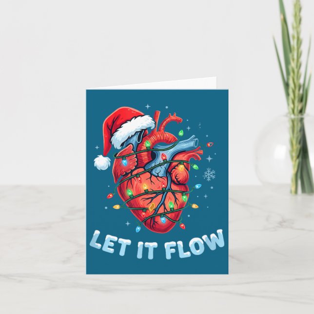 Funny Let It Flow Heart Anatomy Nurse Christmas  Card (Front)