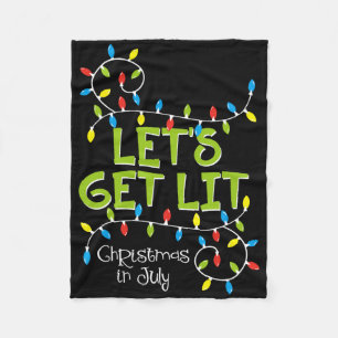 Funny Let's Get Lit Christmas In July Shirt Summer Fleece Blanket