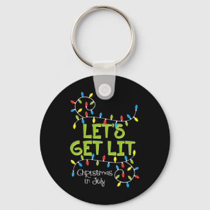 Funny Let's Get Lit Christmas In July Shirt Summer Keychain