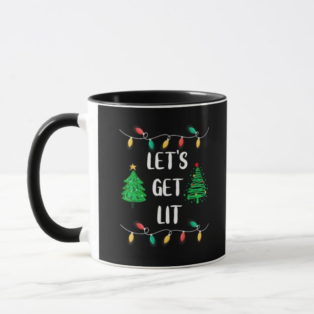 Funny Let's Get Lit Christmas Lights Holidays Mug (Left)