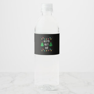 Funny Let's Get Lit Christmas Lights Holidays Water Bottle Label