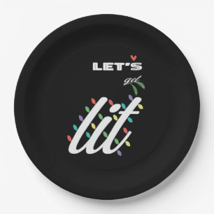 Funny Let's Get Lit Holiday Family Love Paper Plate
