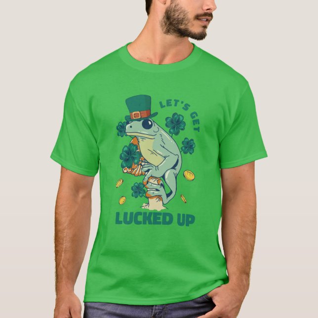 Funny Lets Get Lucked Up St. Patricks Frog T-Shirt (Front)
