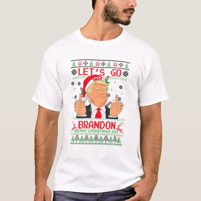 Funny Let's Go 2022 Brandon Trump Ugly Christmas 2 T-Shirt (Front)