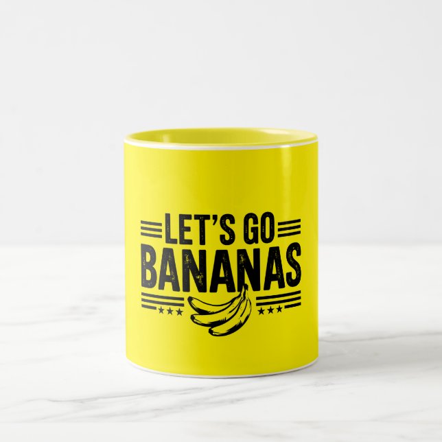 Funny Let's Go Bananas Distressed Banana Two-Tone Coffee Mug (Center)