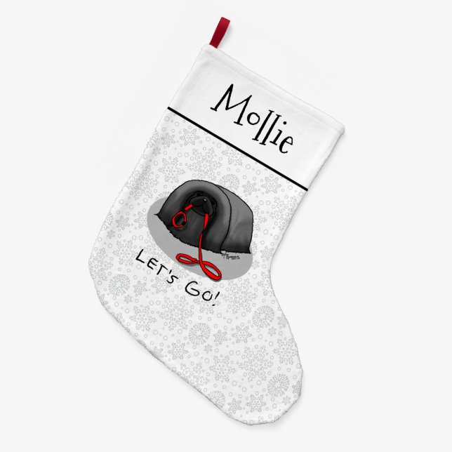 Funny Let's Go! for a Walk Pekingese Dog (black) Large Christmas Stocking (Front (Hanging))