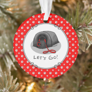 Funny Let's Go! for a Walk Pekingese Dog (black) Ornament