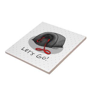 Funny Let's Go! for a Walk Pekingese Dog (black) Tile