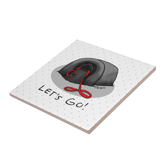 Funny Let's Go! for a Walk Pekingese Dog (black) Tile (Side)