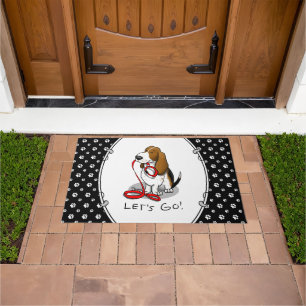 Funny Let's Go! Walk Basset Hound (tri-colour 1) Doormat