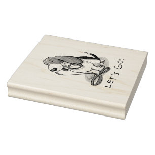 Funny Let's Go! Walk Basset Hound (tri-colour 1) Rubber Stamp