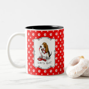 Funny Let's Go! Walk Basset Hound (tri-colour 1) Two-Tone Coffee Mug