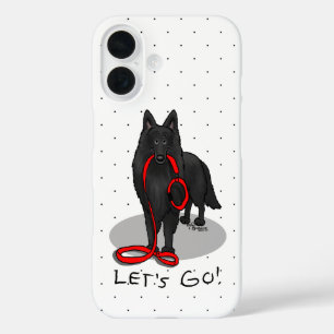 Funny Let's Go! Walk Belgian Sheepdog (black 1) iPhone 16 Case