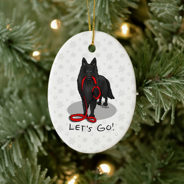 Funny Let's Go! Walk Belgian Sheepdog (black 1) Ceramic Ornament (Tree)