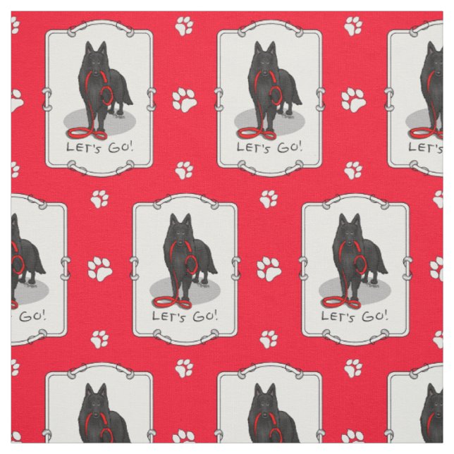 Funny Let's Go! Walk Belgian Sheepdog (black 1) Fabric (Swatch)