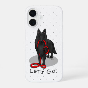 Funny Let's Go! Walk Belgian Sheepdog (black 1) iPhone 16 Case