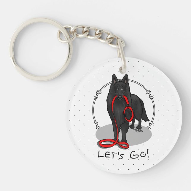 Funny Let's Go! Walk Belgian Sheepdog (black 1) Keychain (Front)