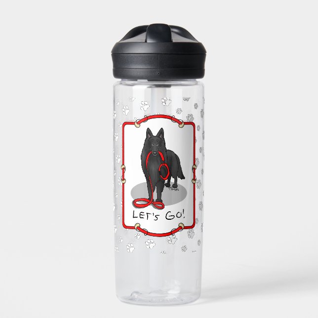 Funny Let's Go! Walk Belgian Sheepdog (black 1) Water Bottle (Front)