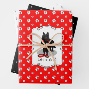 Funny Let's Go! Walk Belgian Sheepdog (black 1) Wrapping Paper Sheet