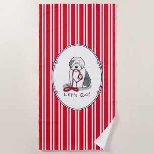 Funny Let's Go! Walk Old English Sheepdog (Grey 1) Beach Towel