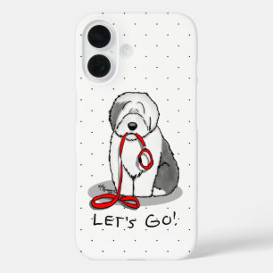 Funny Let's Go! Walk Old English Sheepdog (Grey 1) iPhone 16 Case