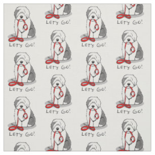 Funny Let's Go! Walk Old English Sheepdog (Grey 1) Fabric